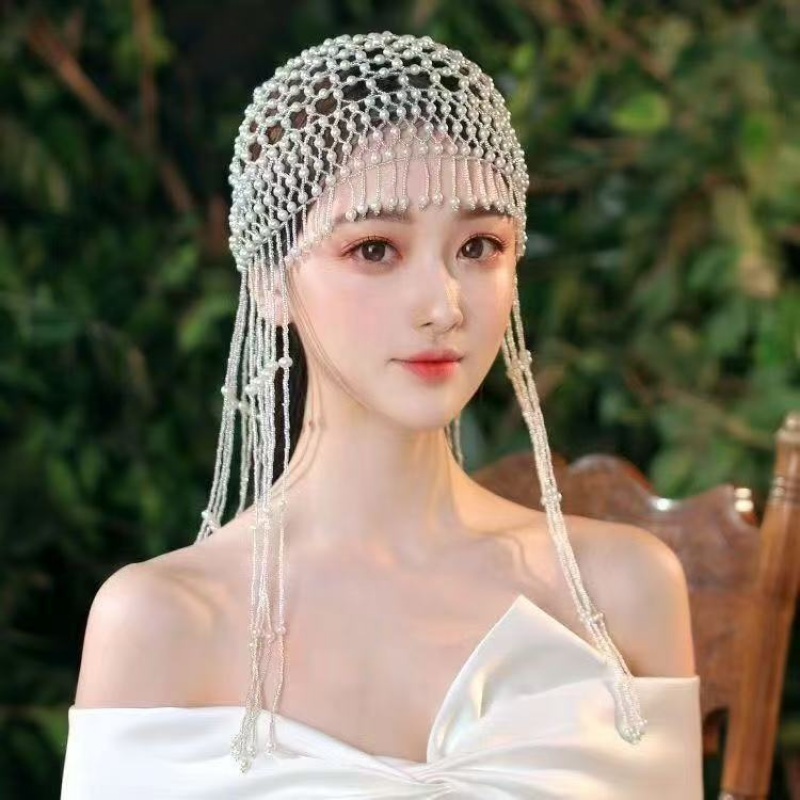 Women'S Hair Accessories Wedding - Vintage Handmade Beaded Pearl Tassel Hair