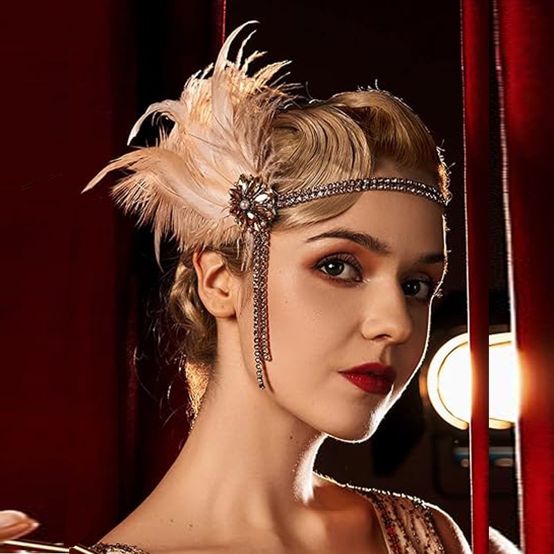 Women'S Accessories In The 1920S - 1920s Headpiece Flapper Headband,Rhinestone Feather Hair