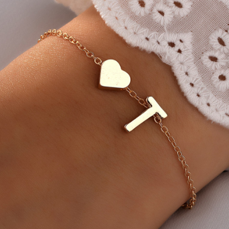 Women Accessories Name In English - Fashion English Initial Letter Heart Bracelet