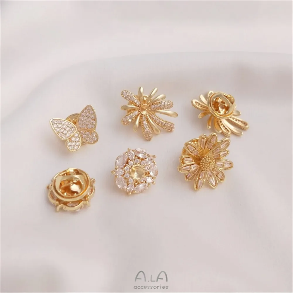 14K gold clad micro inlaid zir - Brooch Pin Gold recensione e prezzo