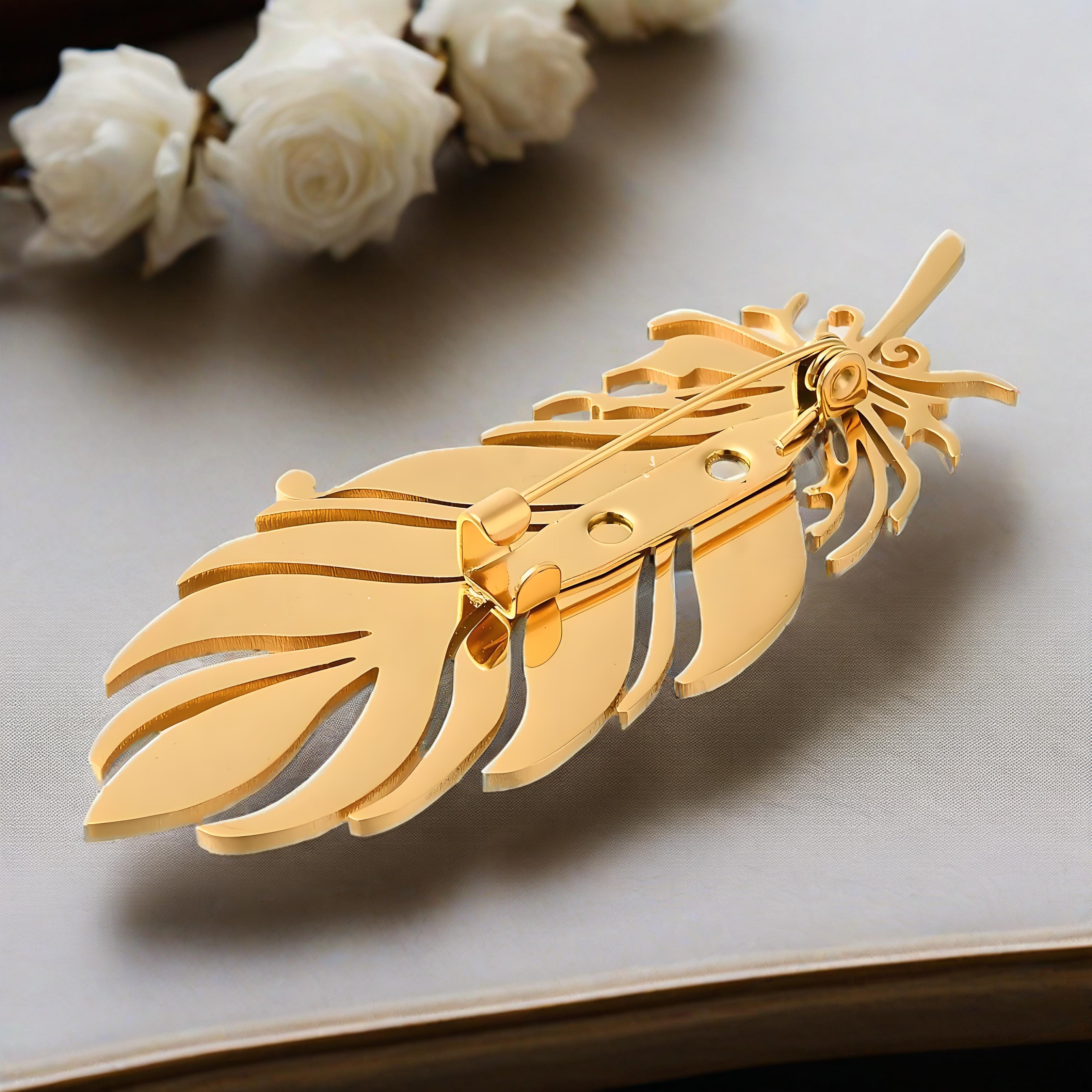 Gold - Plated Feather Brooch,  - Brooch Pin Gold recensione e prezzo